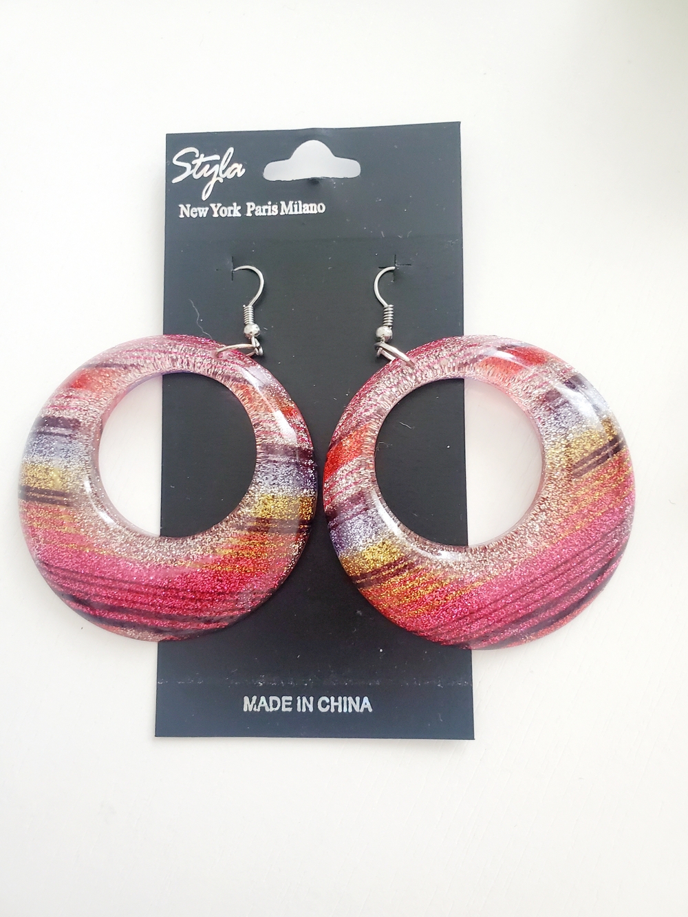 Multicolor Round Hoop Earrings - Pink & Gold
